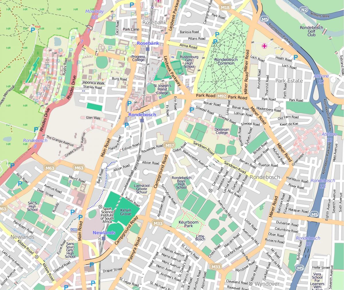 মানচিত্র rondebosch কেপ টাউন