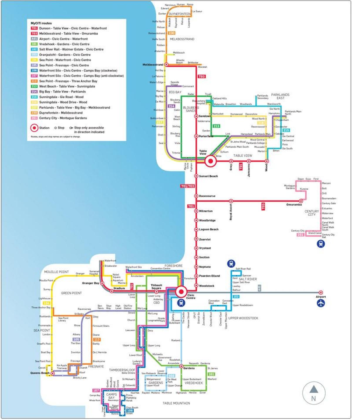 কেপ টাউন myciti বাস রুট ম্যাপ