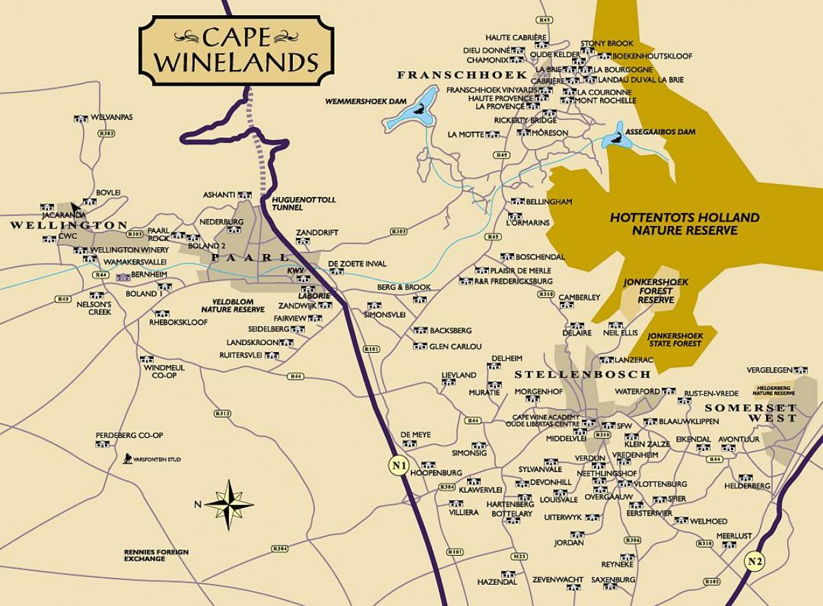 মানচিত্র winelands কেপ টাউন