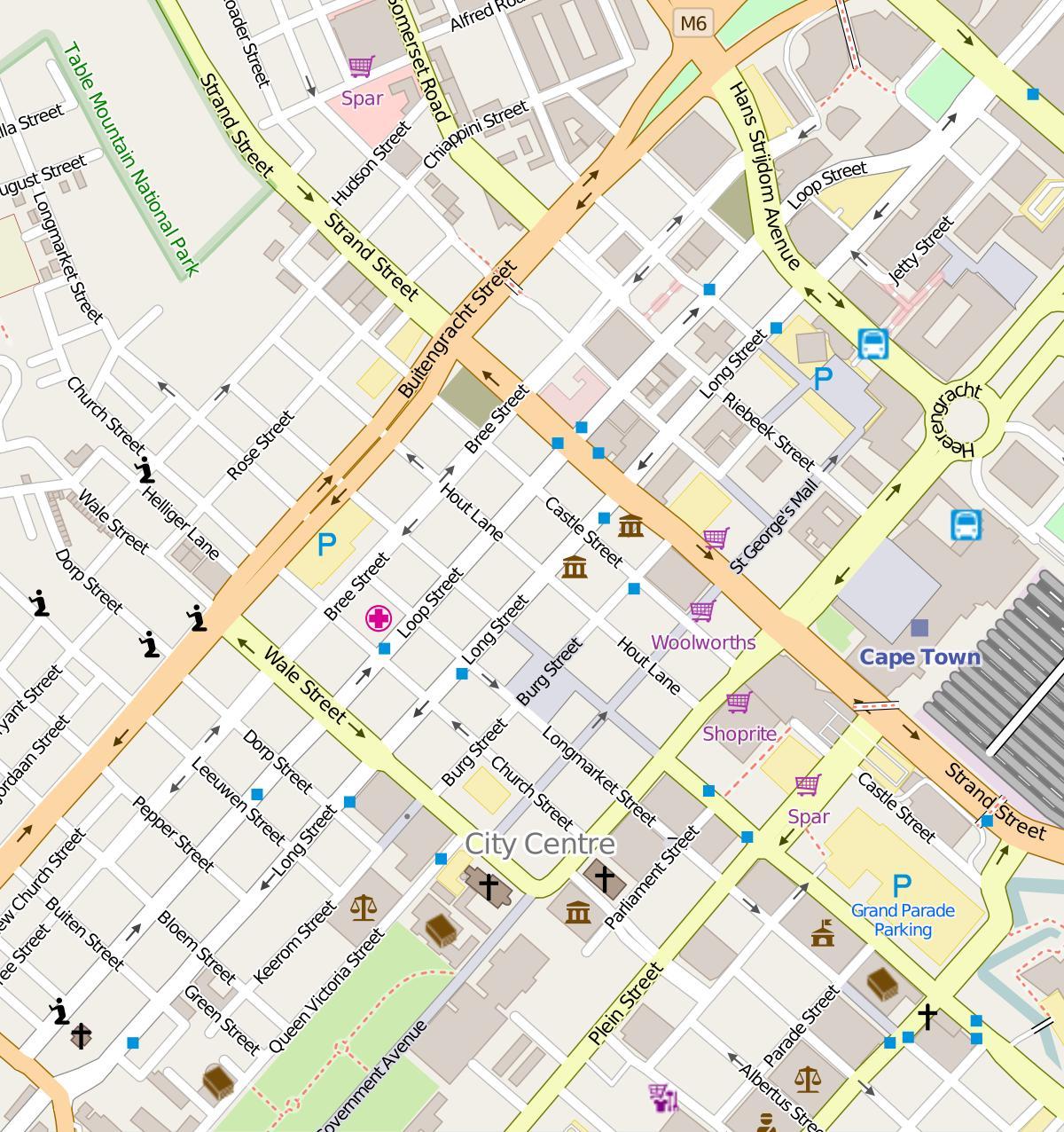 রাস্তার মানচিত্র, Cape Town city centre