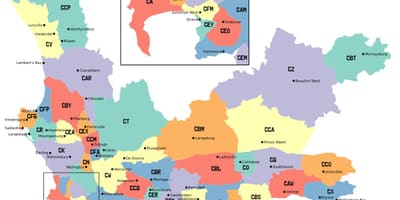 মানচিত্র এর পশ্চিমী কেপ শহরতলির